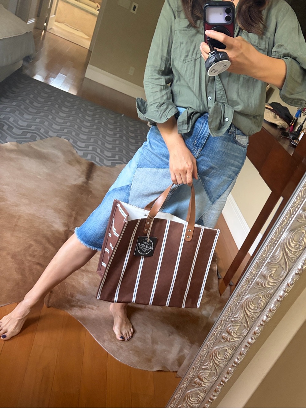 Anthropologie Brown Striped Reusable Shopping Tote handmade by India
